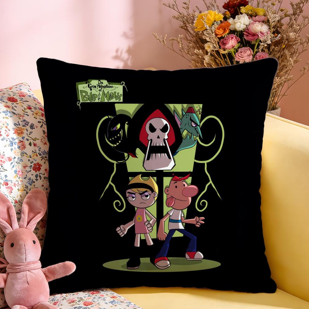 Cushion Cover Short Plush Throw Pillow Soft Washable Sofa Bed Office Cushion B-Billy & Mandy'S Adventure Anime