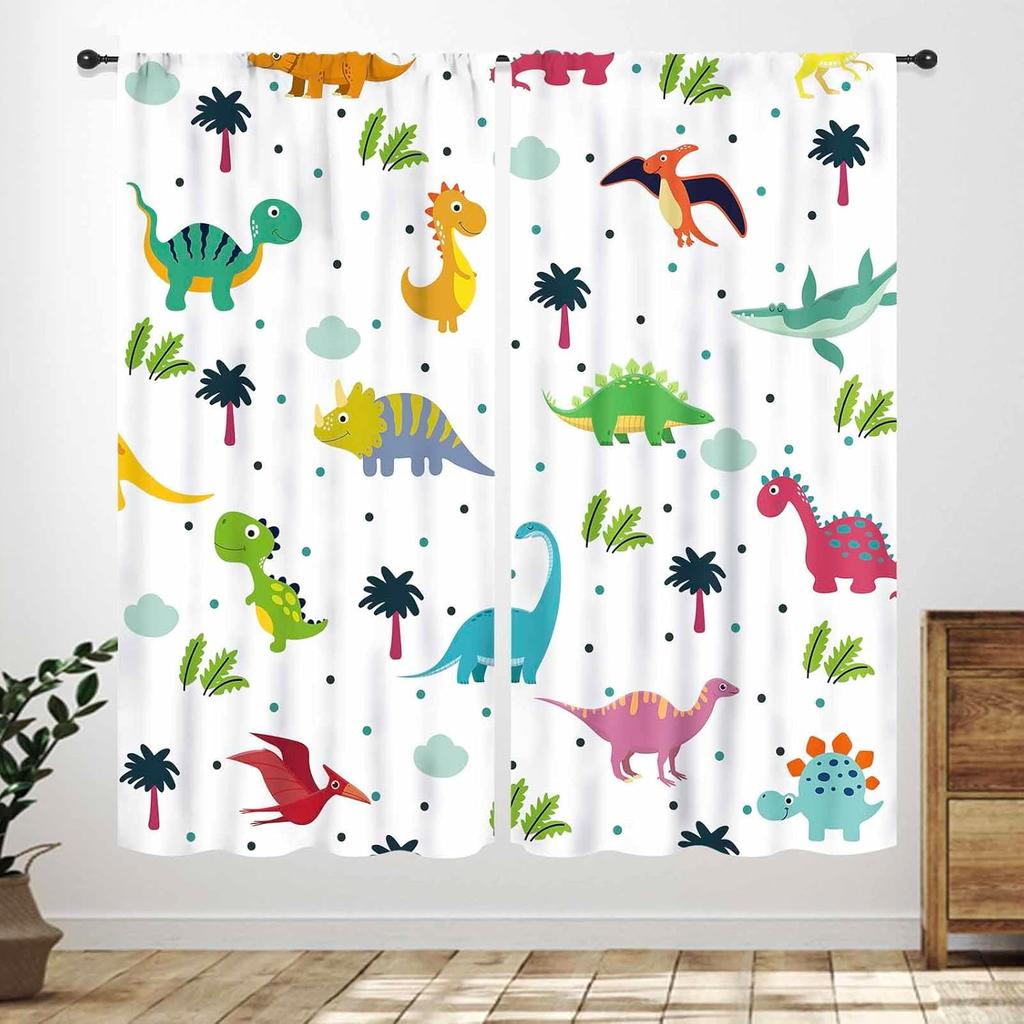 Boys Dinosaur Curtains,Cartoon Colorful Safari Animal Navy Blue Drapes Treatments For Boys Girls Children Nursery Living Room