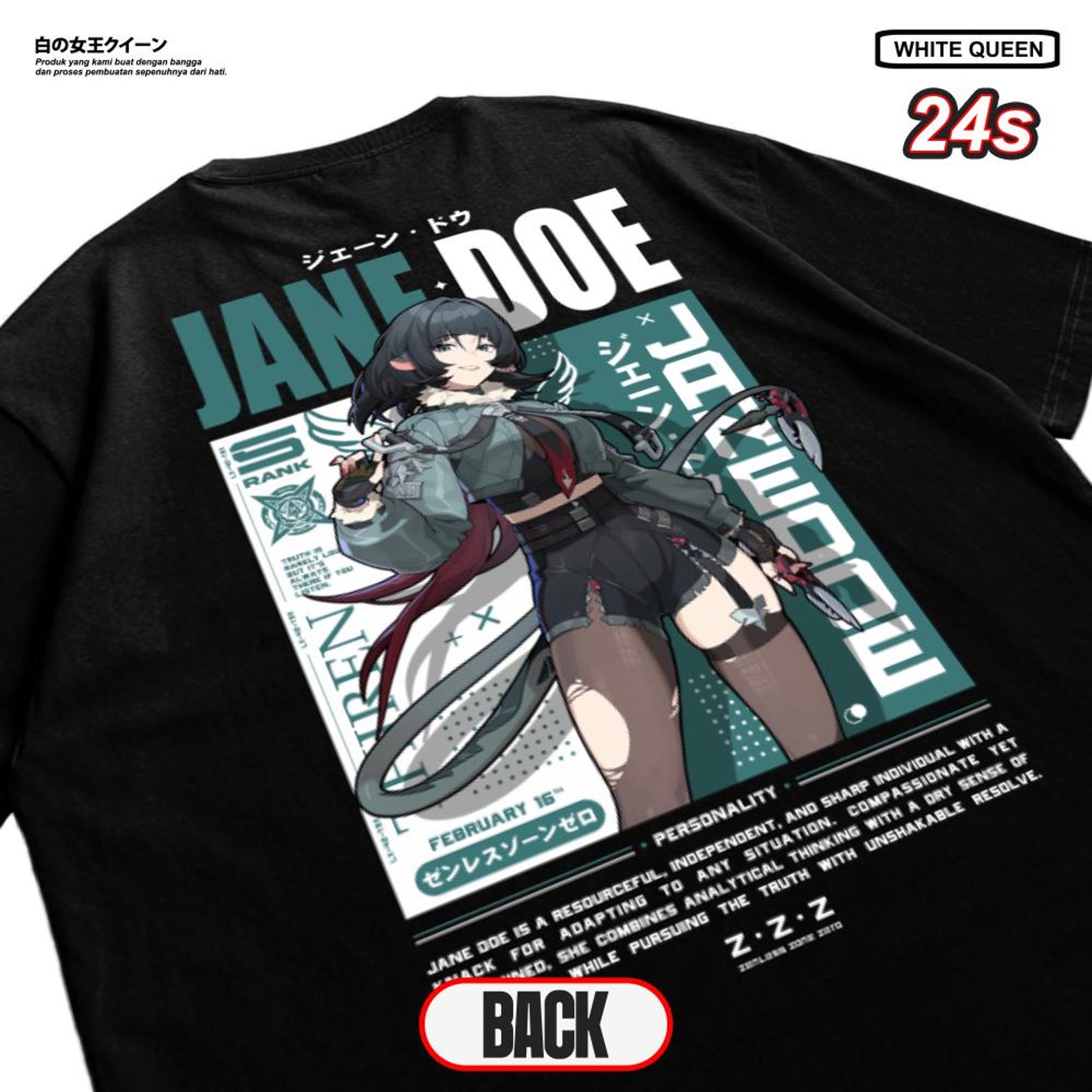 Zenless Zone Zero Jane Doe Anime T-Shirt – ZZZ Character Graphic Tee XL