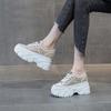 2025 summer new lace mesh breathable women's shoes round head lace-up muffin shoes heightening casual shoes women's trend