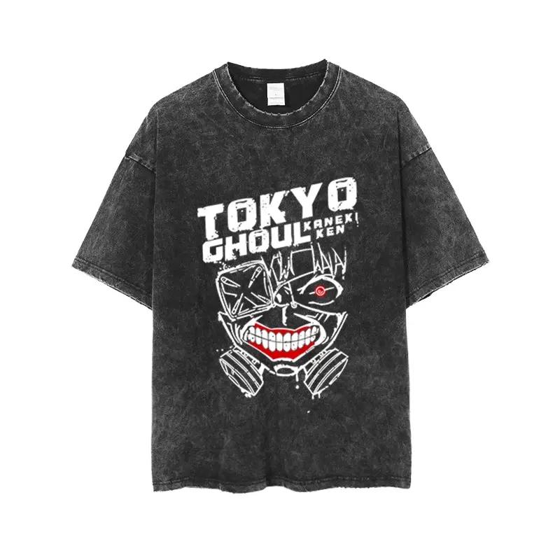 Anime Tokyo Ghoul Kaneki Ken Graphic T Shirt Men Women Washed Cotton Tshirts Vintage Casual Clothing Harajuku Male T-shirt S