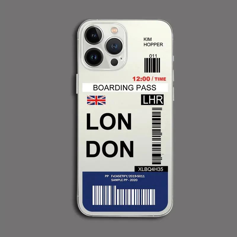 Funny World City Tourist Ticket Label Phone Case for iPhone 16 15 14 Pro Max Plus Dustproof Non-Slip Transparent Cover Fundas