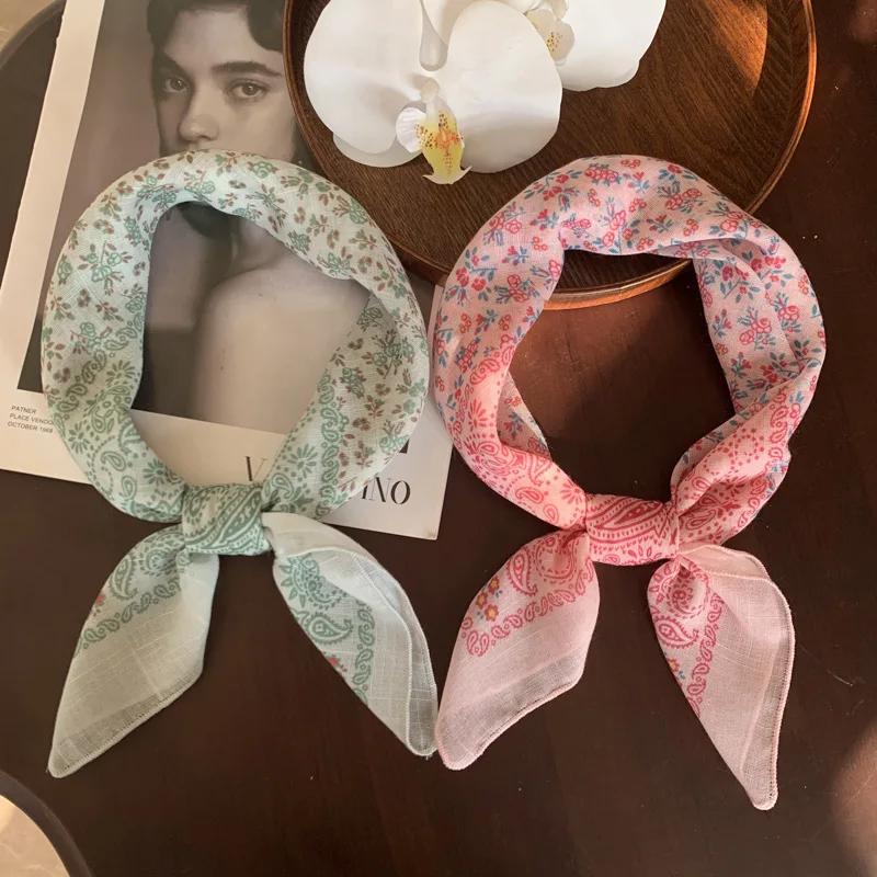 New retro cotton and linen hair band, silk scarf, small square scarf, women's thin scarf, decorative neckerchief and headscarf