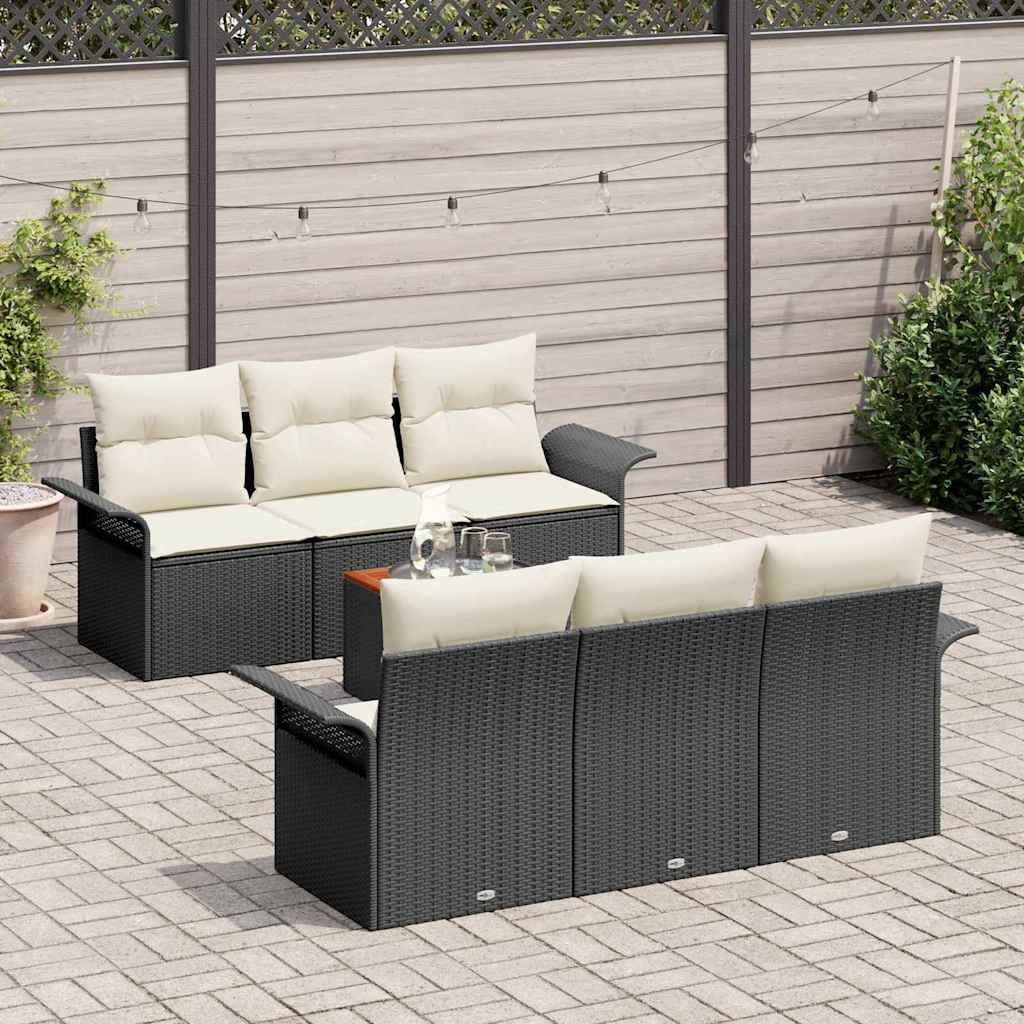 7 Piece Garden Sofa Set with Cushions Black Poly Rattan
