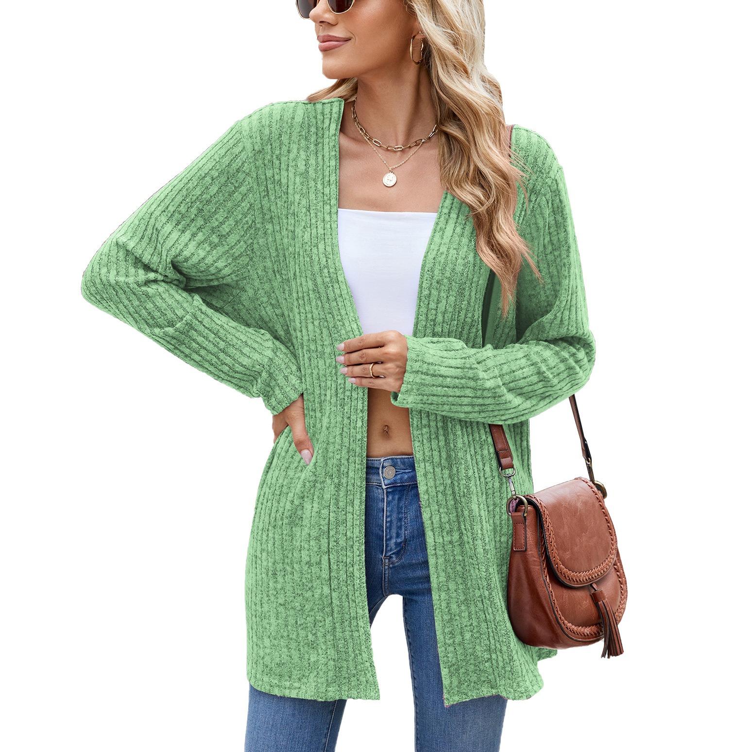 

Осінньо-зимовий новий суцільний колір у смужку вовни, повсякденний кардиган з довгими рукавами і довгими рукавами, довгий кардиган, жіночі топи, светр Kawaii XXL