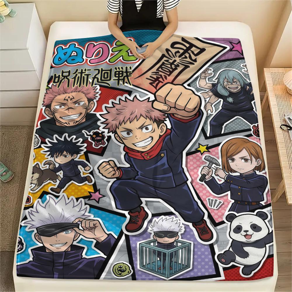 Spliced Jujutsu KaisenPrint Flannel Blanket, High quality Comfortable for All Seasons, Home Decor, Warmth and Comfort