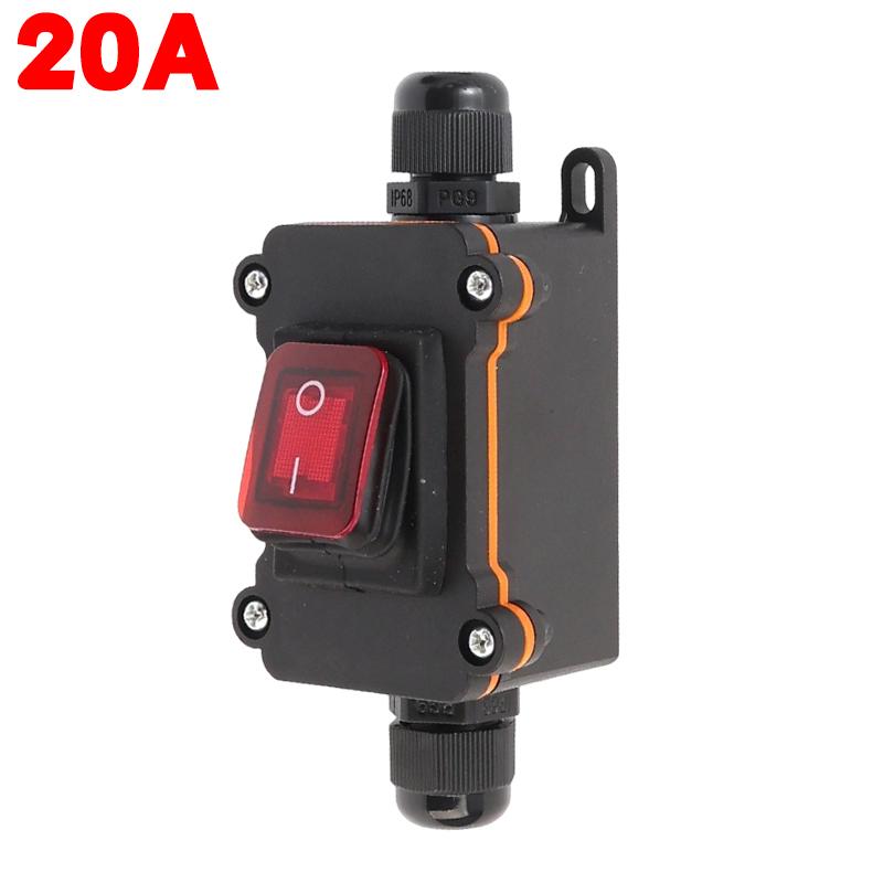 Waterproof Inline Rocker Switch Heavy Duty 20A 12V 220V Outdoor Feed Through Cord Switch for Garden Patio Light Boat Marine Tool