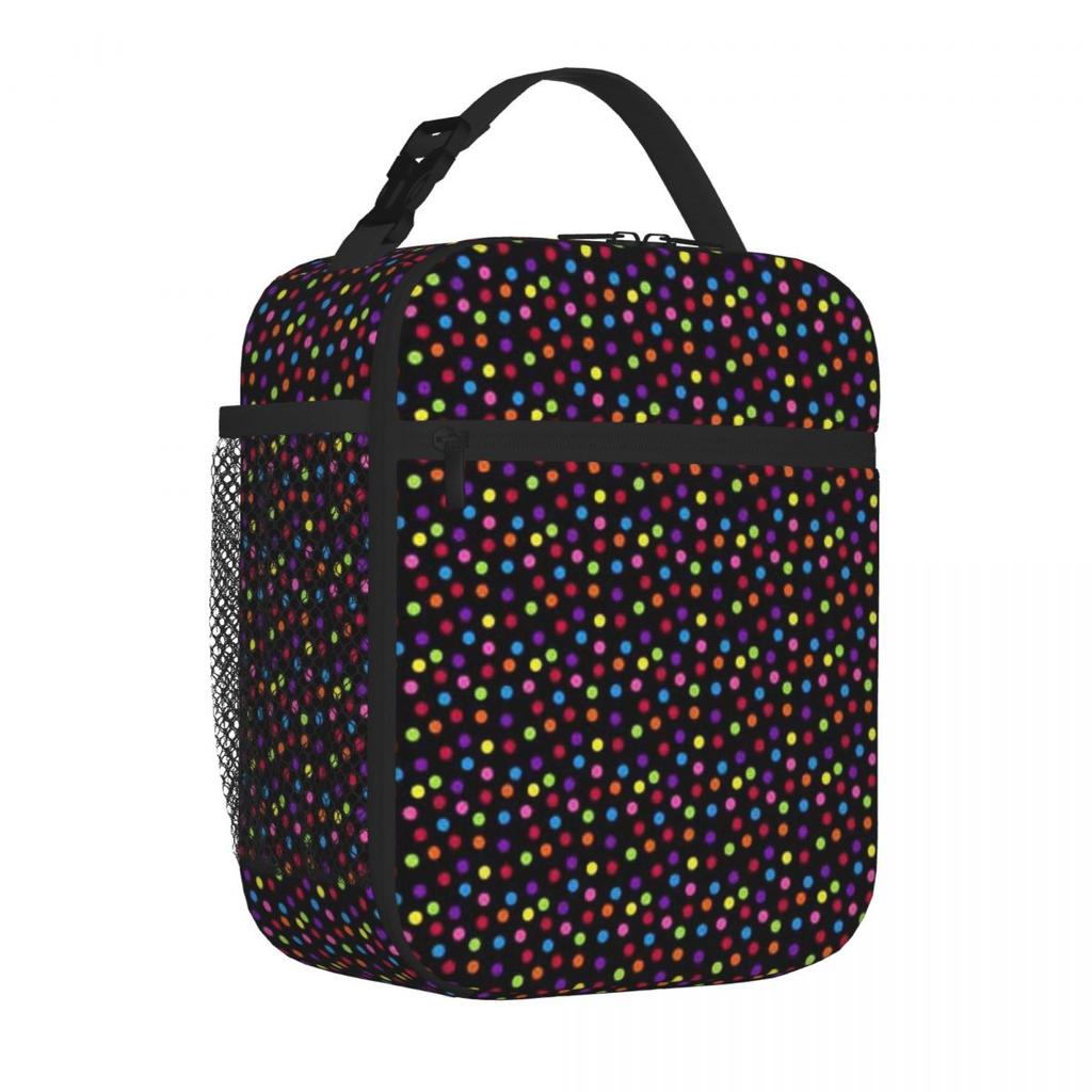 Bestselling Black Rainbow Multi-color Confetti Polka Dot Graphic Insulated Food Bag Errand Run Meal Bag