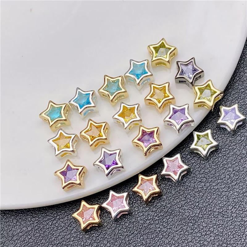 9mm 14k Zircon Pentagram Pendant: 3D Colorful Star with Inlaid Diamonds for DIY Nail Art
