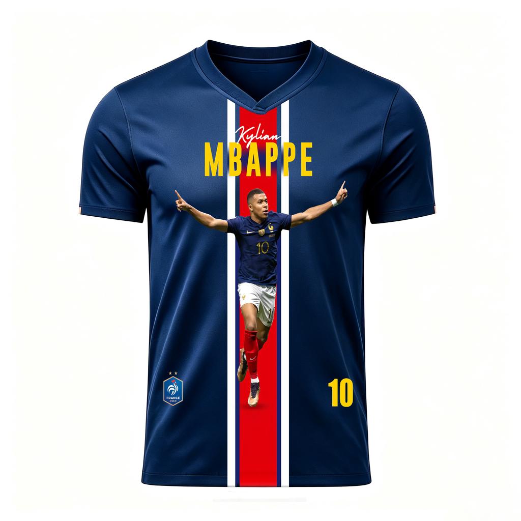 Maglia Top da Calcio Francia Numero 10 Mbappé con Scollo a V (Versione Fan)
