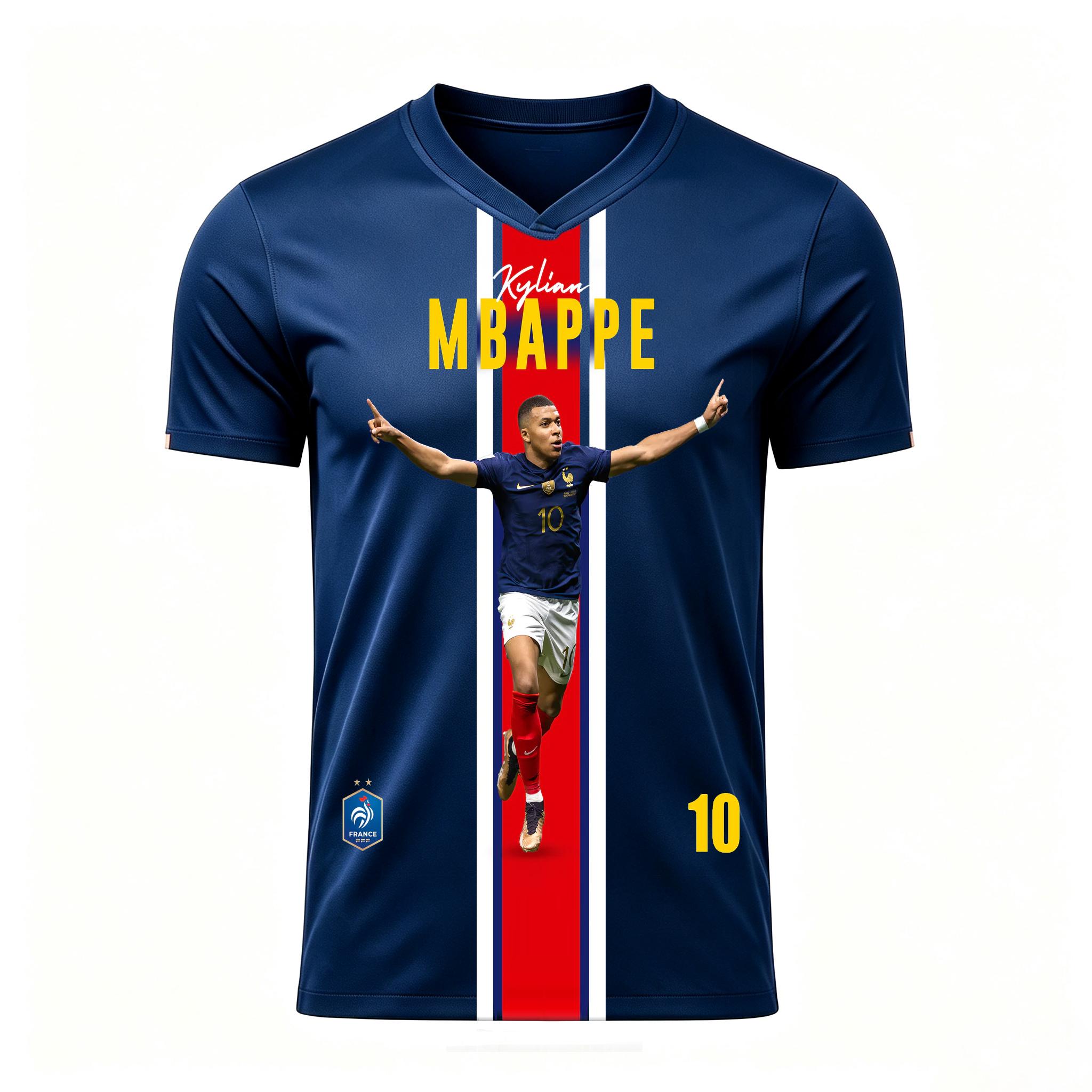 V-Neck France National Number 10 Mbappé Football Team Jersey Top (Fan Version) XXS