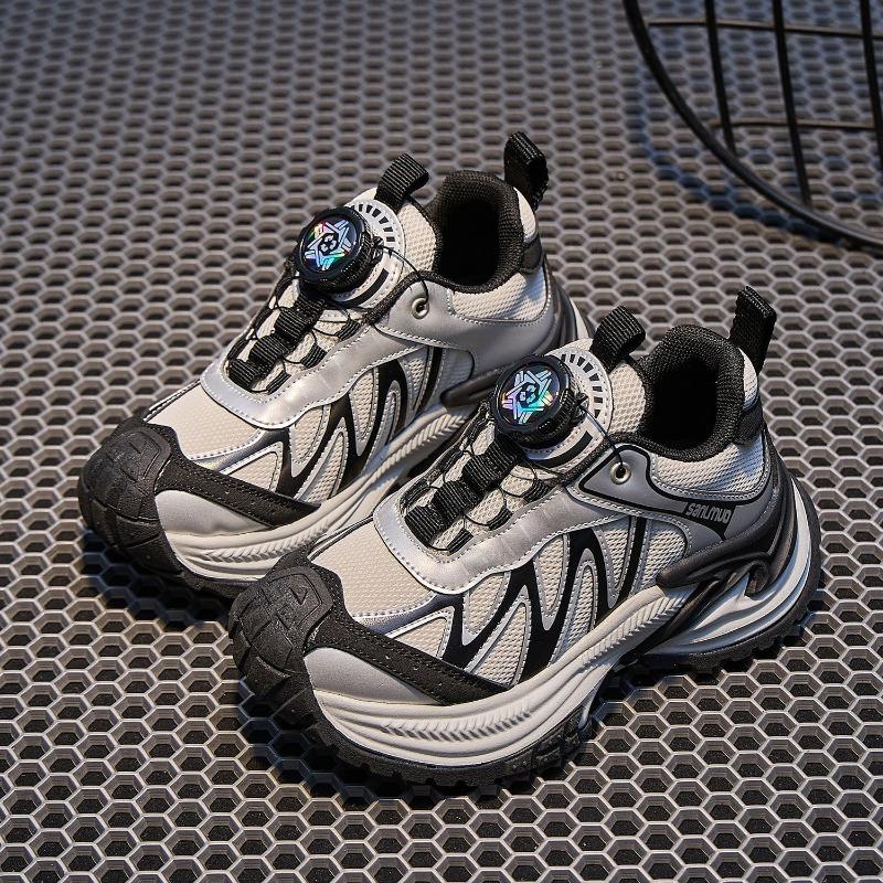 

Girls sneakers Boys autumn new fashionable versatile mesh rotating breathable dad shoes Children s trendy models 30 yards inner length 19.0cm чёрный