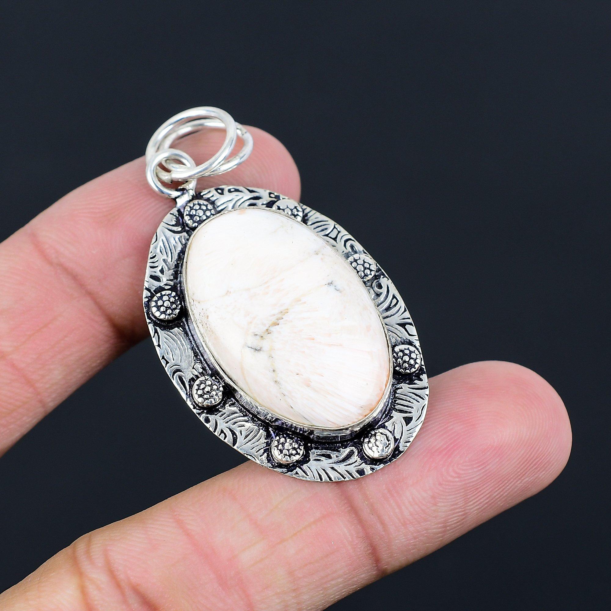 Friendship Day Sale Sterling Silver Scolecite Gemstone Birthday Pendant Jewelry
