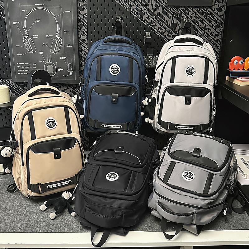 Contrast Color Backpack Men's Lightweight Travel Backpack Large Capacity Student Schoolbag