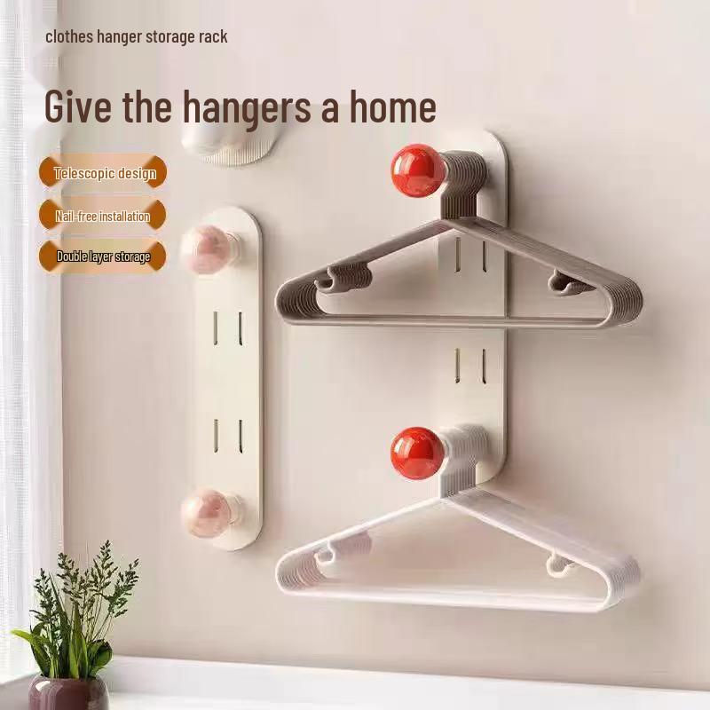 Telescopic No-Punch Suction Cup Wall Rack: Multi-functional Balcony Clothes Storage and Hanger Shelf with Traceless Hooks.