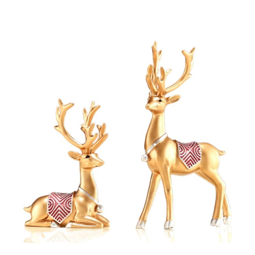 

2pcs Minimalist Elk Statue Resin Miniatures Figurine Chinese Style Deer Ornaments Bedroom золотой