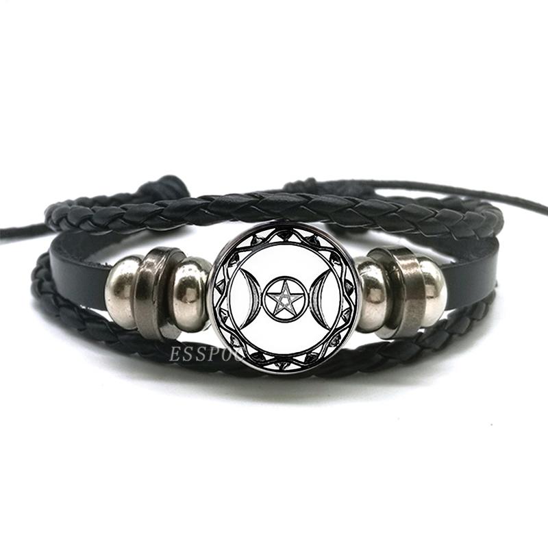 Χειροποίητο πλεκτό δερμάτινο βραχιόλι Occult Star Pentagram Multilayer Triple Moon Goddess Charm βραχιόλι Βραχιόλι Πεντάγραμμο Κοσμήματα