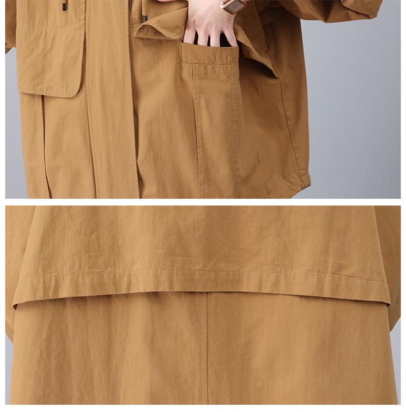 2024 Women's Plus Size Hooded Cotton Trench Coat - Spring & Autumn Casual Mid-Length Style