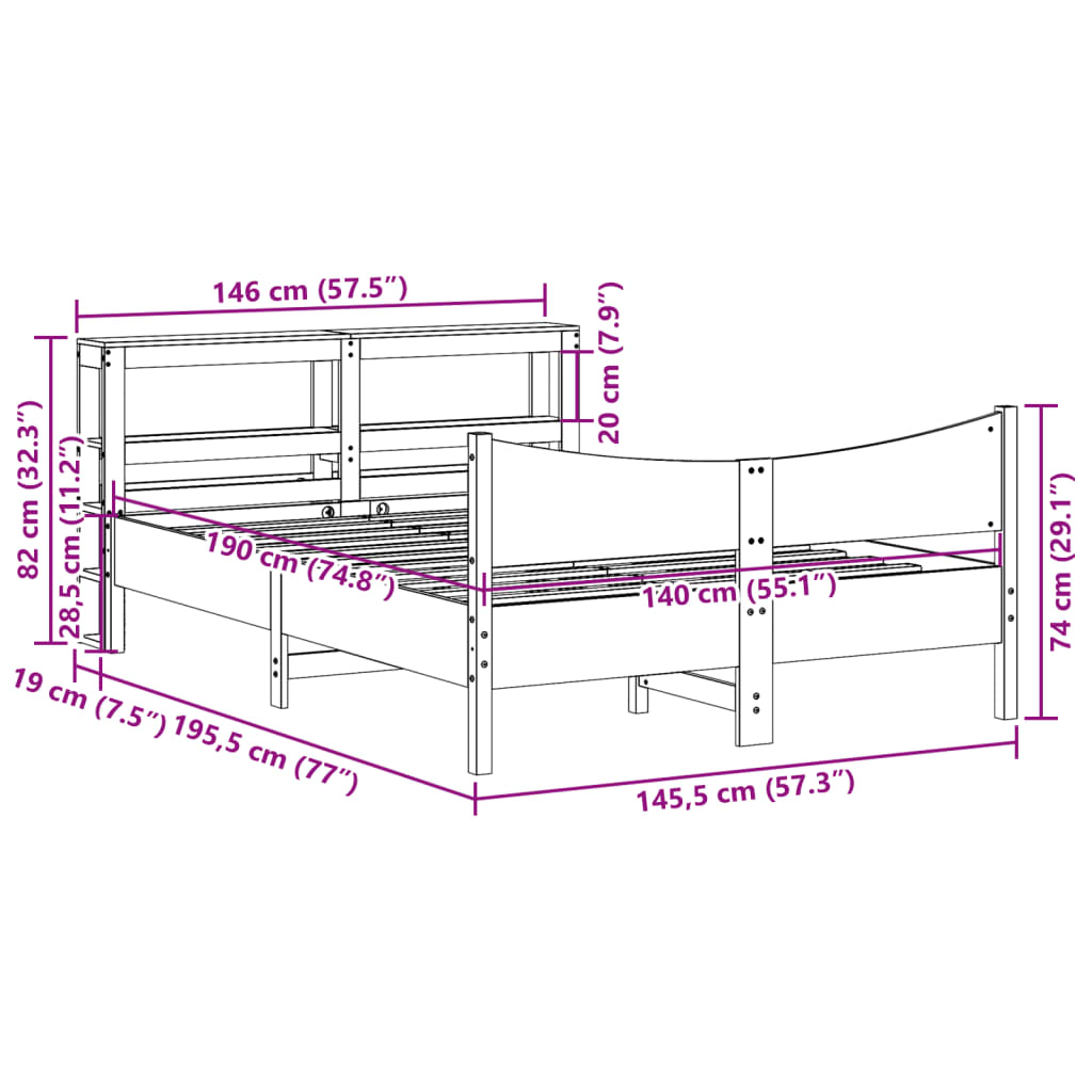 Solid Wood Bed with Headboard Wax Brown 140 X 190 Cm Pine