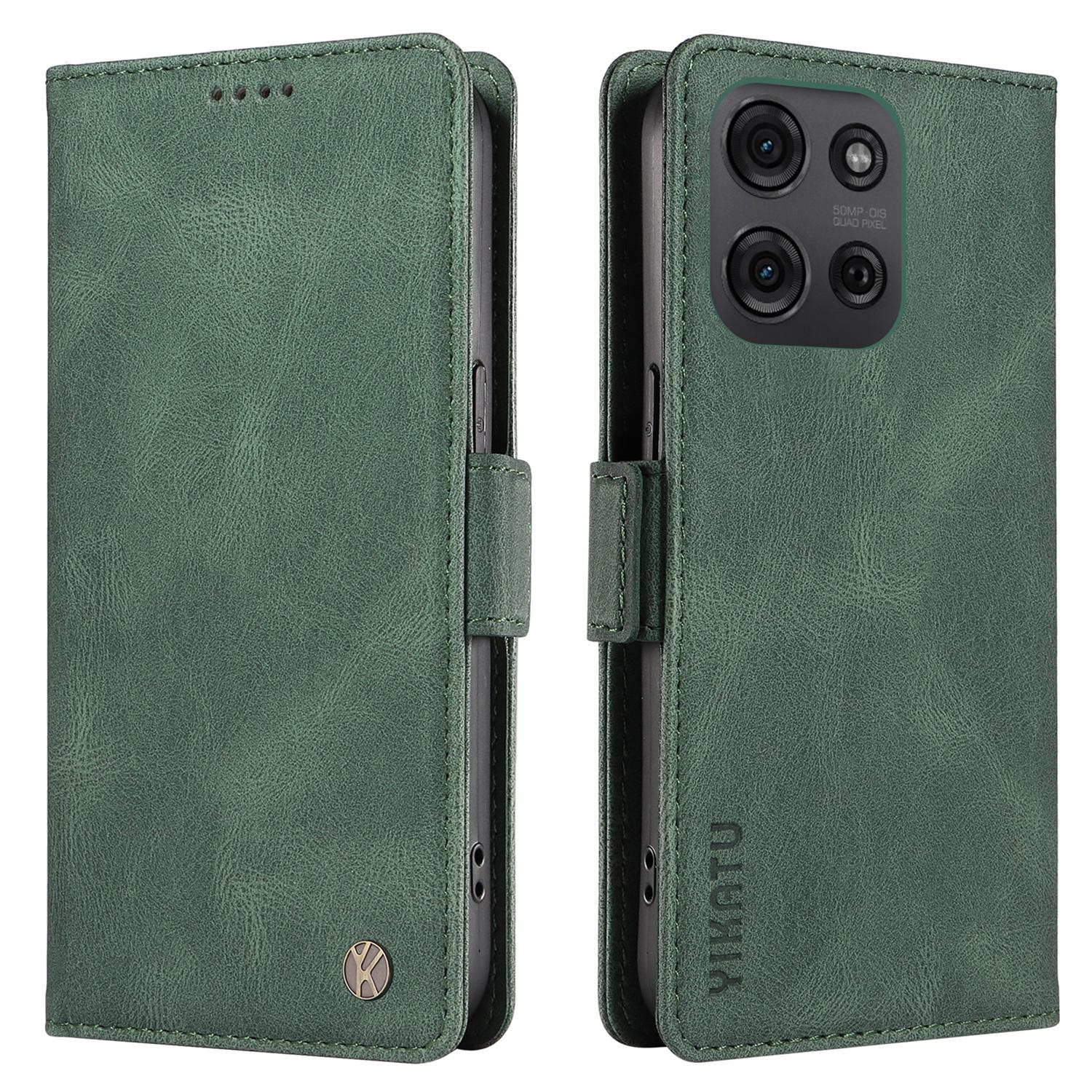 

YIKATU YK-005 For Motorola Moto G75 5G Case PU Leather Wallet Phone Cover Skin Touch Feeling Green