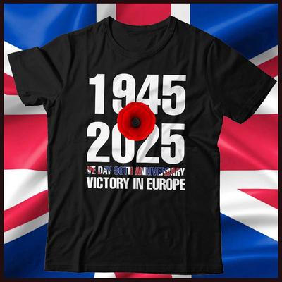 1945 2025 VE Day Tshirt Unisex and Kids Victory Remembrance British Veteran WW2