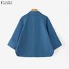 ZANZEA Women Casual Turn Down Collar Loose 3/4 Sleeve Plain Blouse