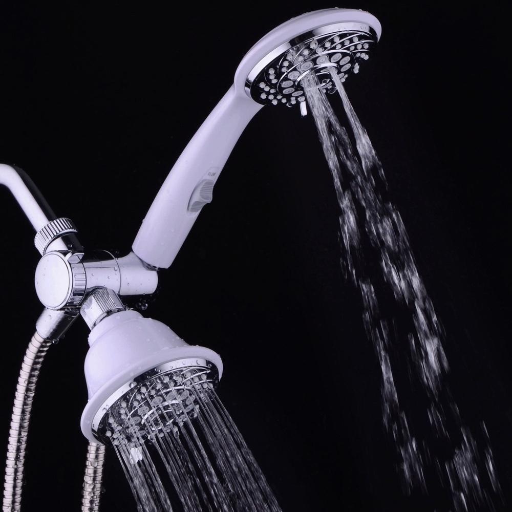 Designer 2-Tone Showerhead Handheld Combo 30-Setting Dual Spray Chrome White Easy Installation High Power Precision