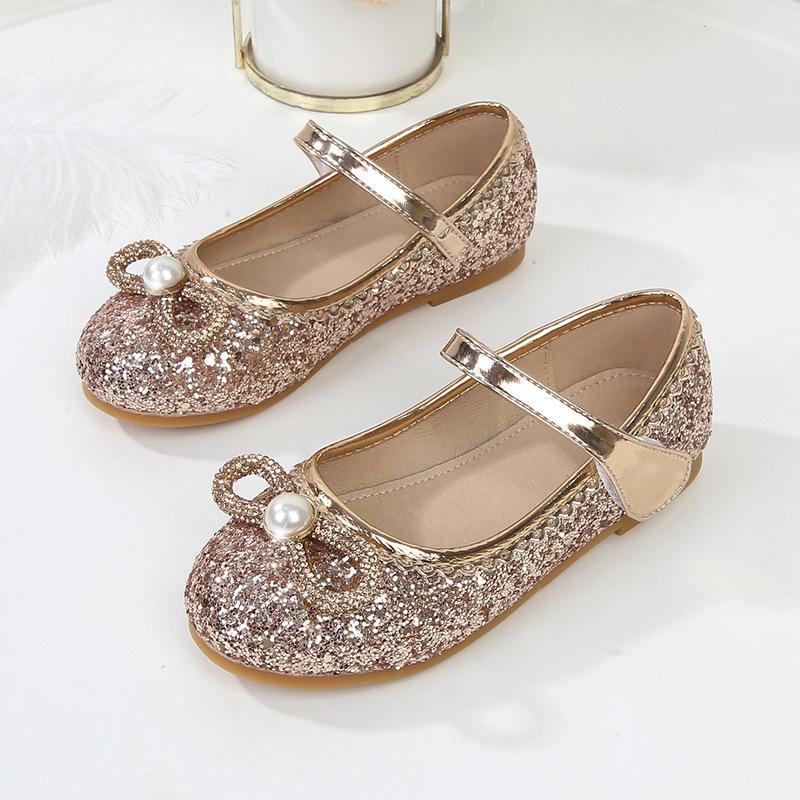 Kids Princess Shoes 2024 Spring New Little Girls Soft Crystal Shoes Flats Silver Children Mary Janes for Party Wedding Shows PU