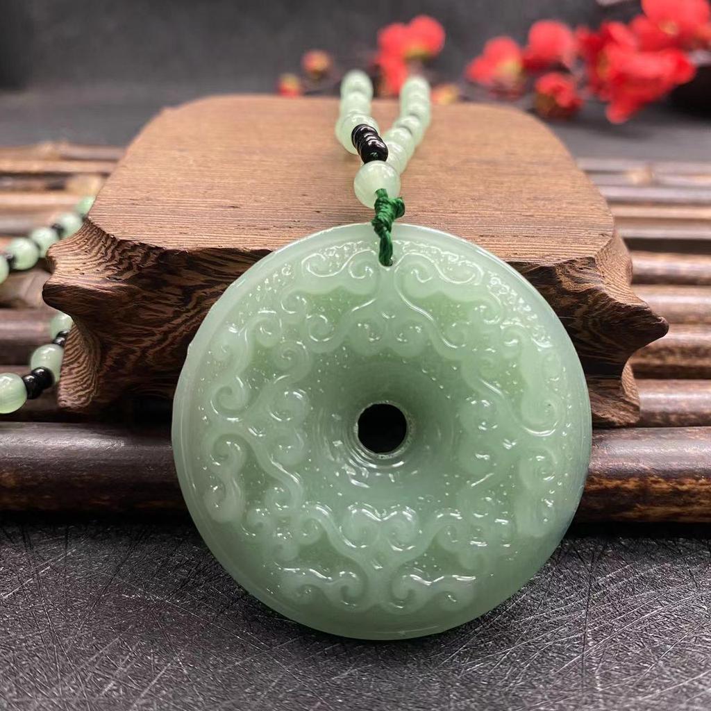 Vintage Double-Sided Pixiu Pendant Necklace: Imitation Jade Glaze, Fu Shou An Kang Charm