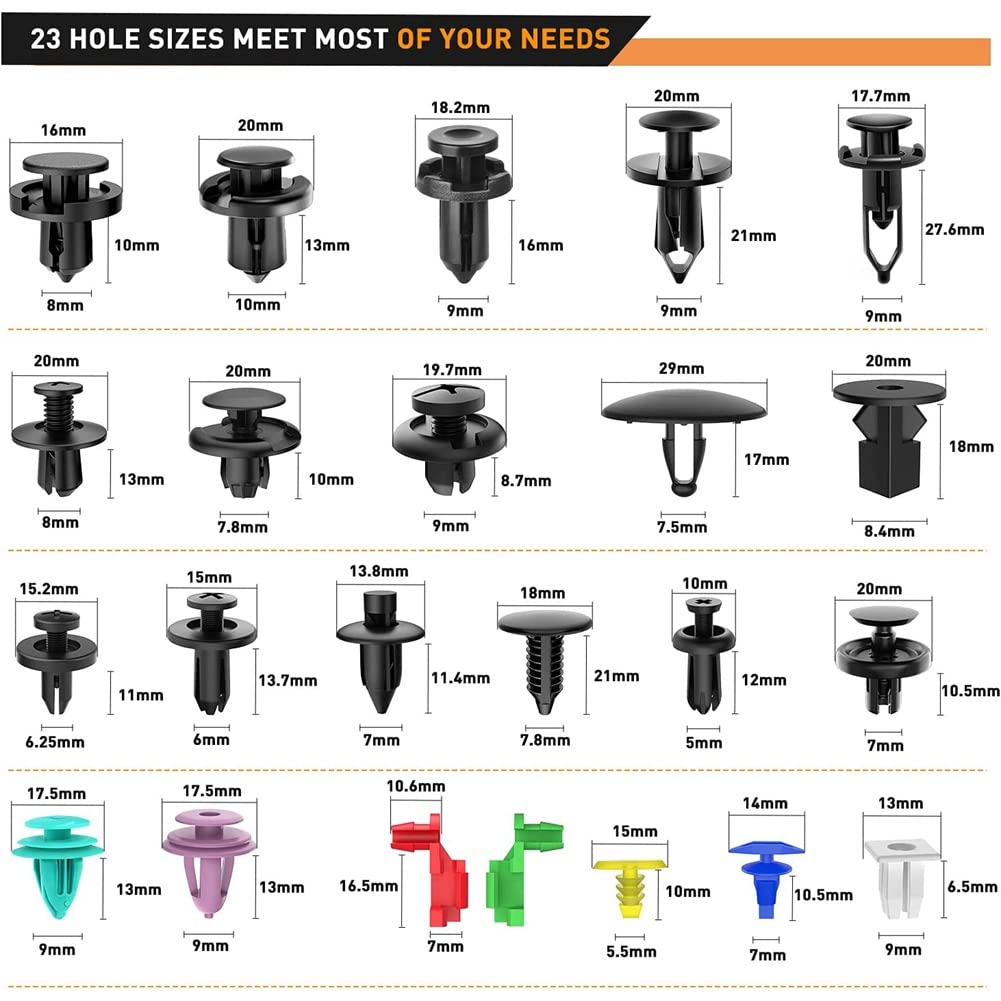 Msiw 725 Pcs Car Push Retainer Clips and Fasteners Assortment - 23 Common Sizes