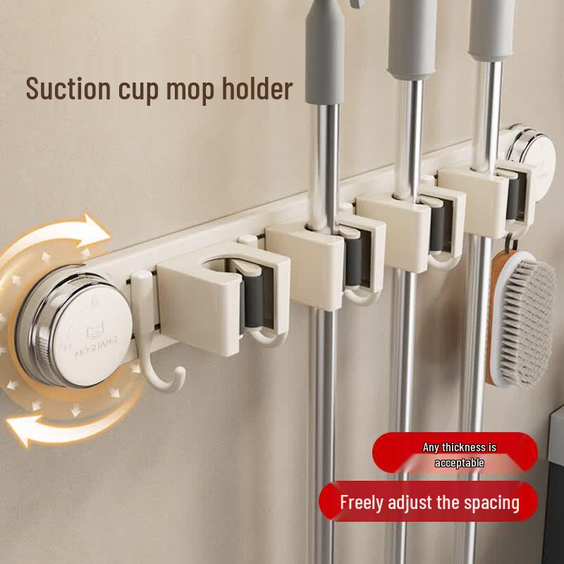 Wall-Mounted Suction Cup Mop and Broom Holder