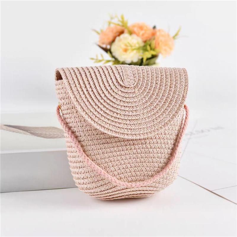 Flip Children's Bag Cute Grass Woven Handbag Little Girl Crossbody Fashion Cute Zero Wallet Summer Beach Shoulder Bags