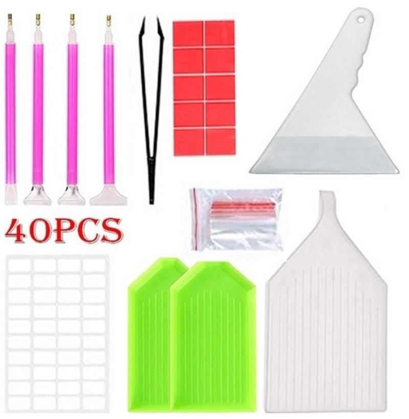 40 stuks 5D LED Diamant Schilderen Kits Kruissteek Gereedschap - Diamanten Plakpen DIY Diamant Borduuraccessoire