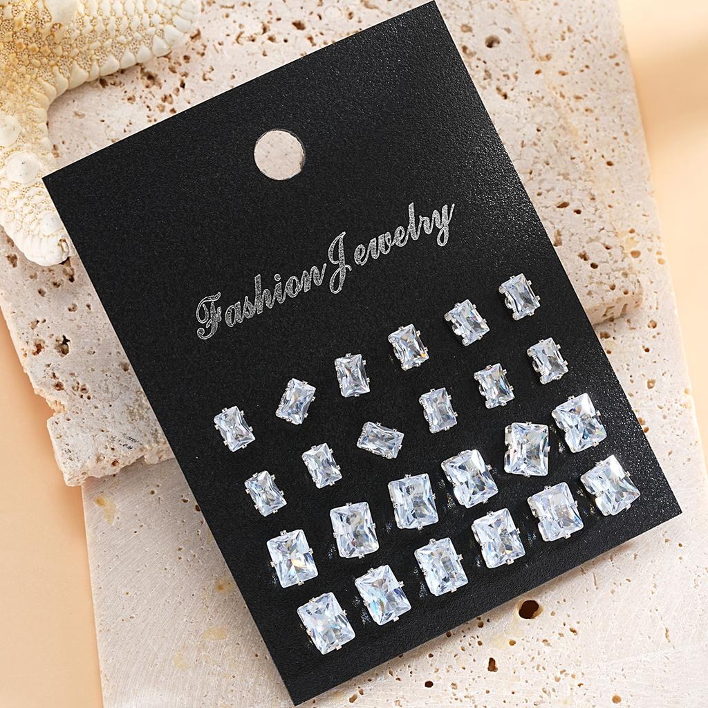 24 pairs/set Shiny Zircon Stud Earrings Set For Women Bohemian Geometric Crystal Stud Earrings for Women Fashion Jewelry Gifts