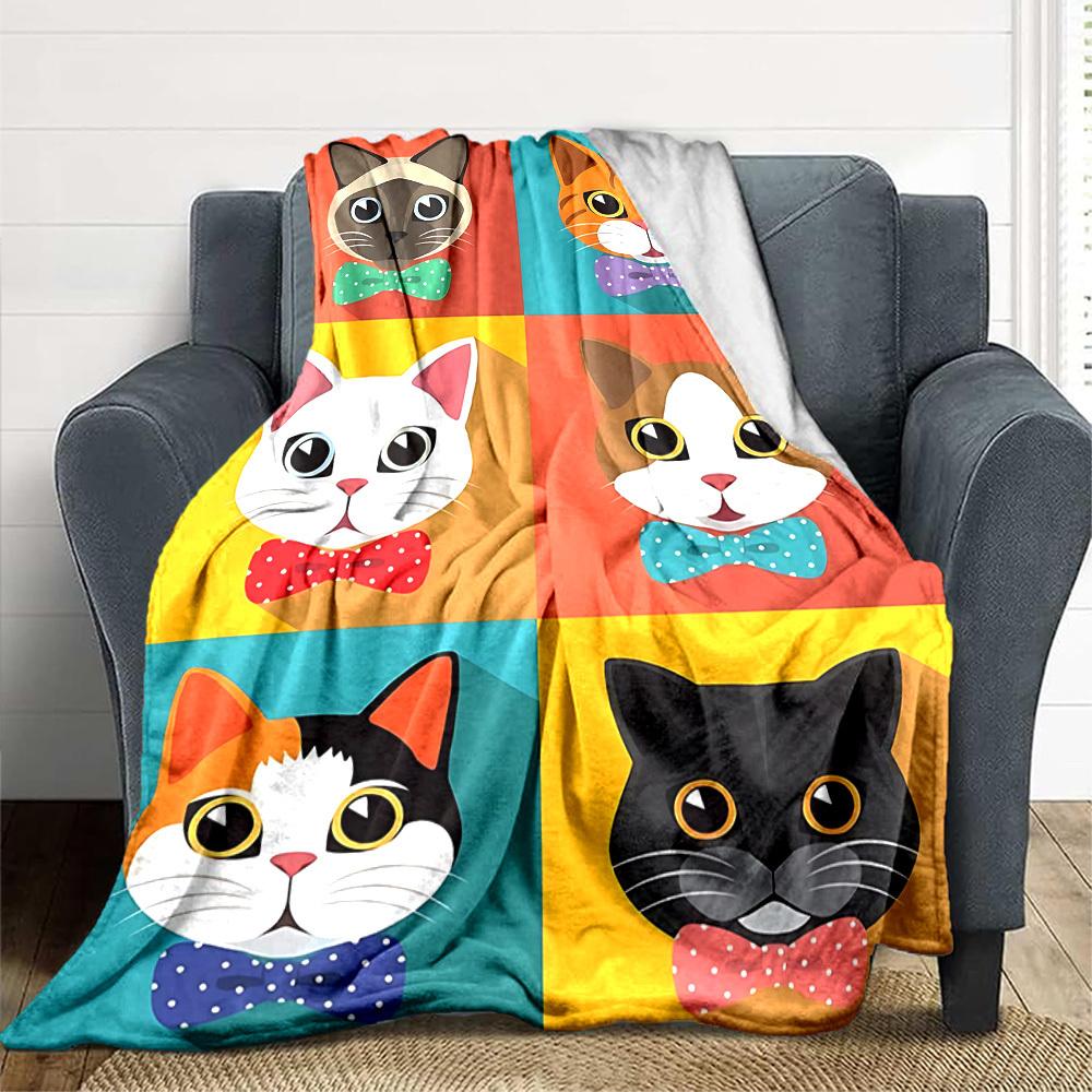 1PC Colorful Cat Prints Print Blanket, Soft Throw Blanket - Warm & Cozy for Couch, Bed, Office, and Travel yy250912160