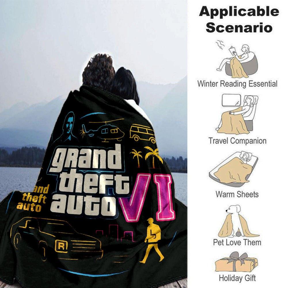 1pc Grand Theft Auto Soft Flannel Blanket with Designer Print A cozy blanket for all seasons, perfect for the couch, bed, office