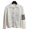 Unisex Korean-Style Cotton Knit Cardigan with Metal Zipper and Four Stripes