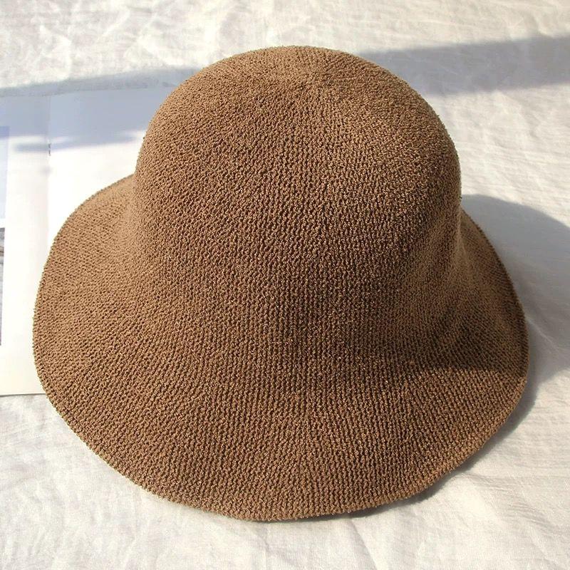 Cotton and Linen Fisherman Hat Women's Summer Breathable Knitted Basin Hat Versatile Straw Hat Artistic Top Hat Sun Protection and Sunshade Hat
