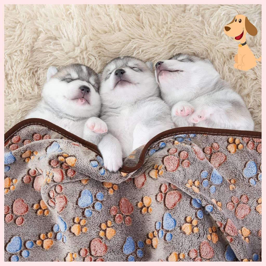 Panelee 8 Pieces Puppy Blanket Dog Blanket Fleece for Medium Small Dogs Soft Flannel Throw Pet Pad Paw Print Sleep Mat Bed Cover for Cats Pets Cage