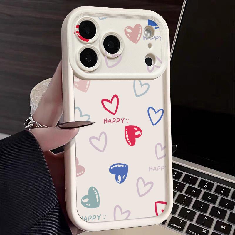 Shockproof Phone Case For iPhone 17 Pro Max Case iPhone 16 15 14 13 Pro Max 11 17e 16e Love Hearts Print Soft Silicone Bumper Cover