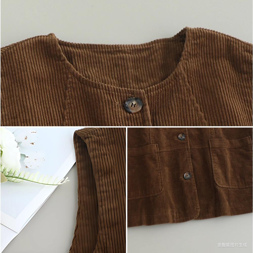 DIMANAF 2025 New Short Corduroy Jacket Vest Autumn Sleeveless Retro Coat Buttons Women Solid