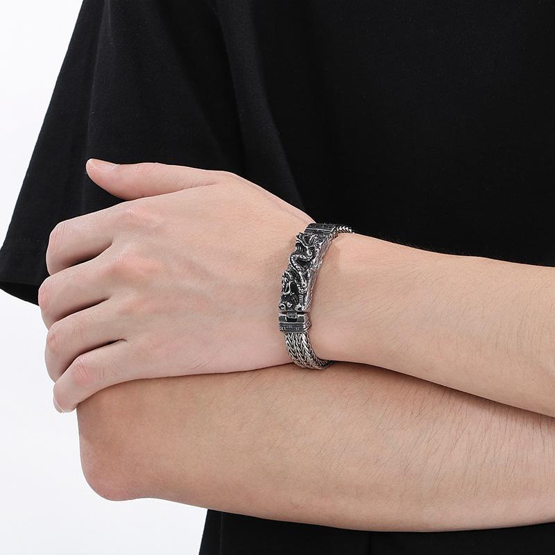Vintage Stainless Steel Dragon Charm Bracelet for Men Punk Personalized Keel Chain Accessory Chunky Trendy Party Jewelry