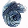 Gradient Blue Color Linen Soft Scarves Women Tie Dyed Ethnic Design Scarf Summer Travel Sunscreen Long Shawl 60x185cm