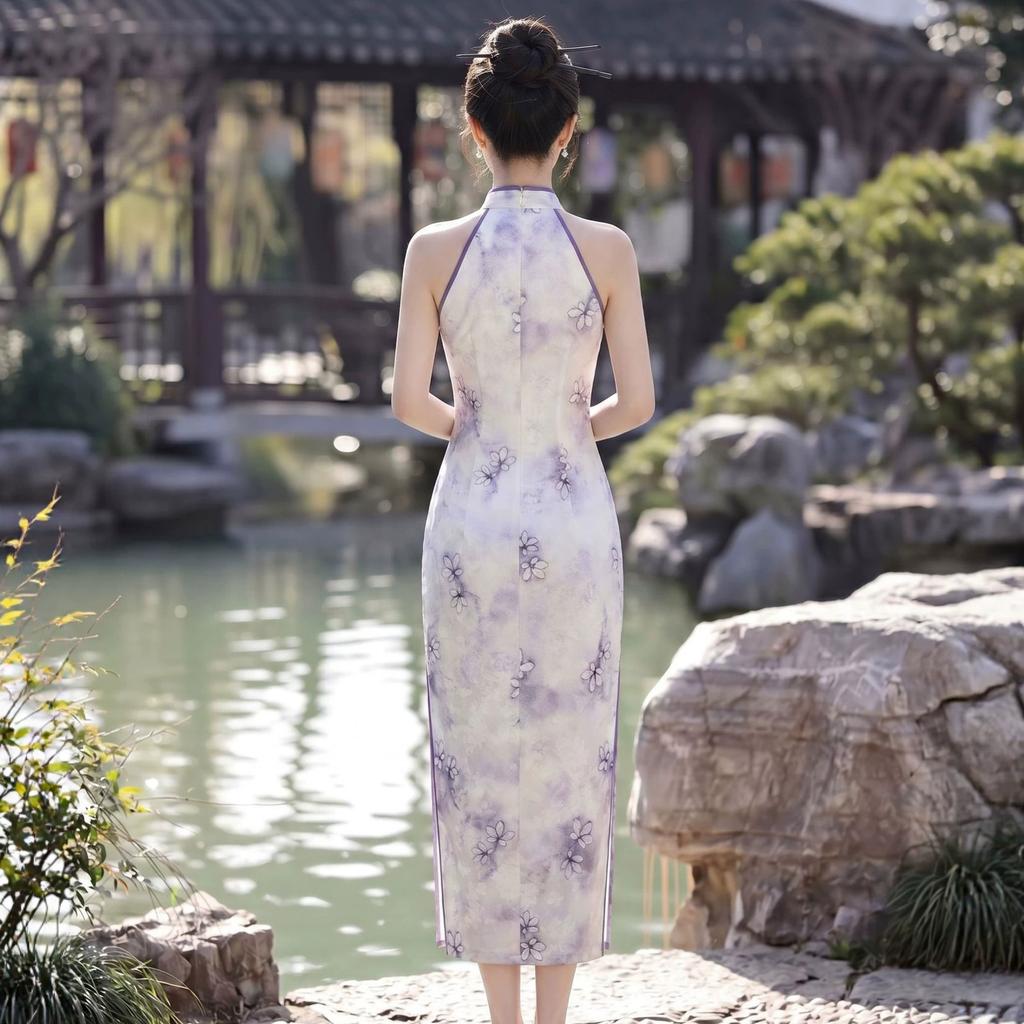 Cold national style new Chinese smudge neck 1011 new improved cheongsam women's thin sleeveless long dress
