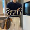 Striped Polo Collar Knitted Sweater For Men's Autumn And Winter Loose Casual Sweater Business Commuting Top