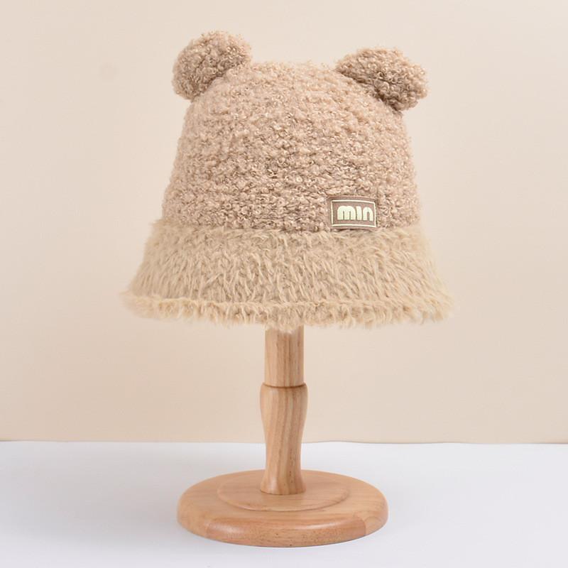 Winter Bear Earmuff Waterfall Hat With Plush Splicing For Kids Girls хаки
