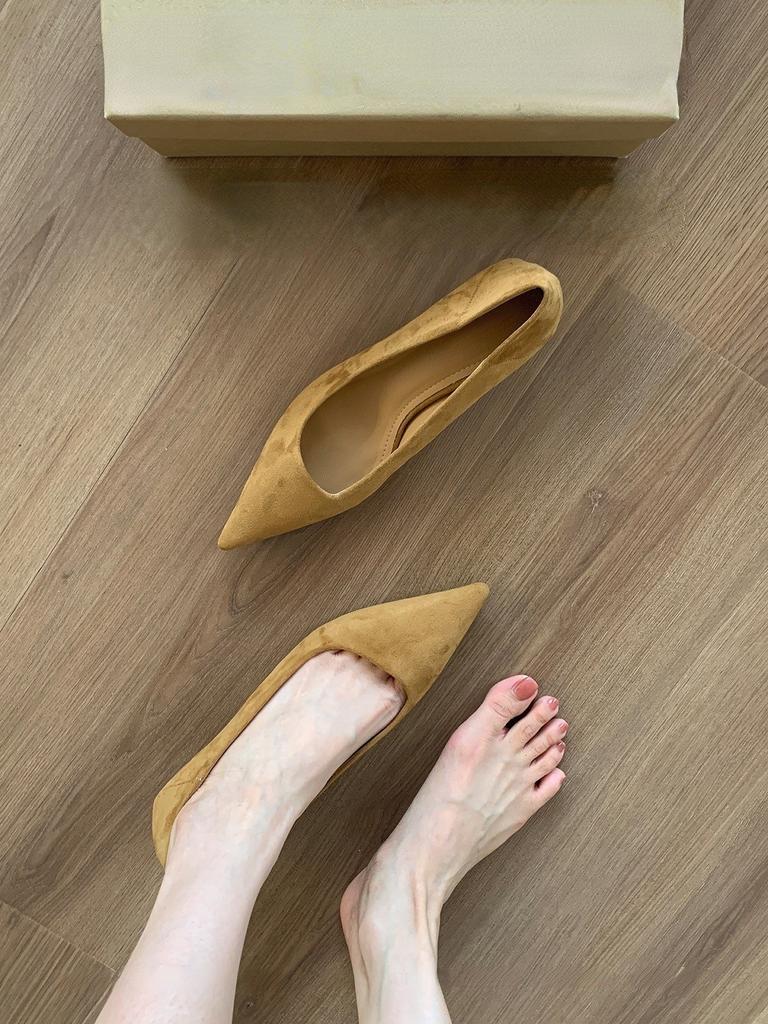 Red suede single shoes shoes soft flat bottom with skirt gentle evening shoes