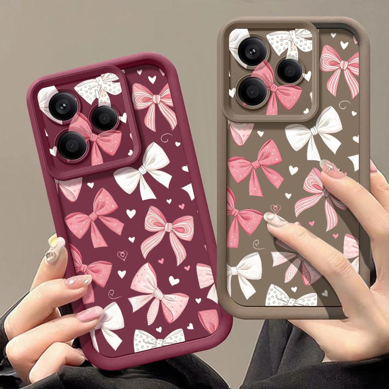 Sweet Bow Heart Pattern Phone Case For Xiaomi Redmi Note 15 14 5G For Redmi Note 13 14 15 Pro 4G Soft TPU Silicone Back Cover