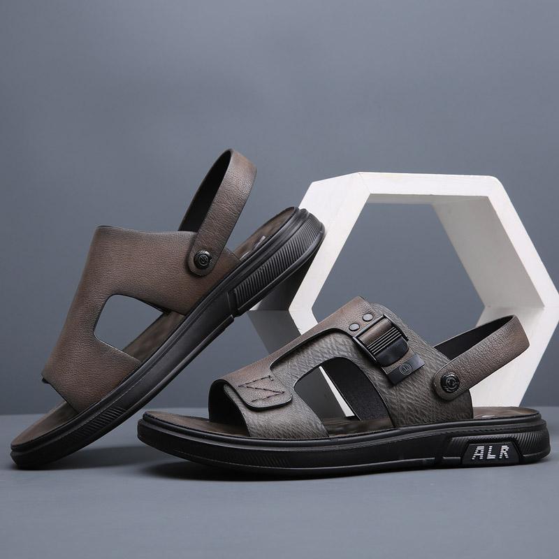 Dual-Purpose Mens Sandals Casual Leather Men Summer Shoes New Size Men's Beach Flats Fashion Quick Dry Male Slippers Half Drag