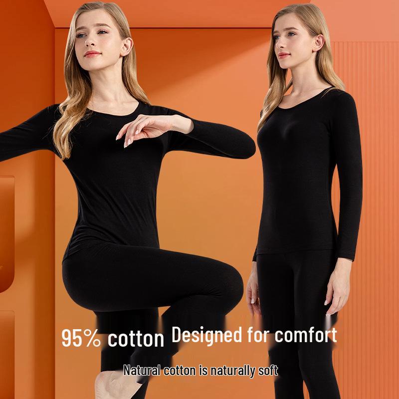 Ensemble d'automne pour femmes en pur coton uni: Couche de base, Pull, Pantalon, Sous-vêtements chauds fins pour filles